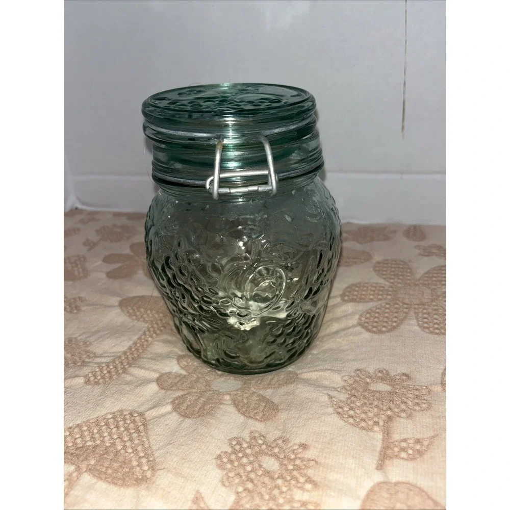 VTG Libbey Light Green Glass Canister Jar Hinged‎ With Seal
